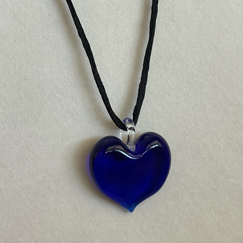 NWOT Italian Murano Glass Large Deep Purple Heart Pendant - Picture 6 of 12